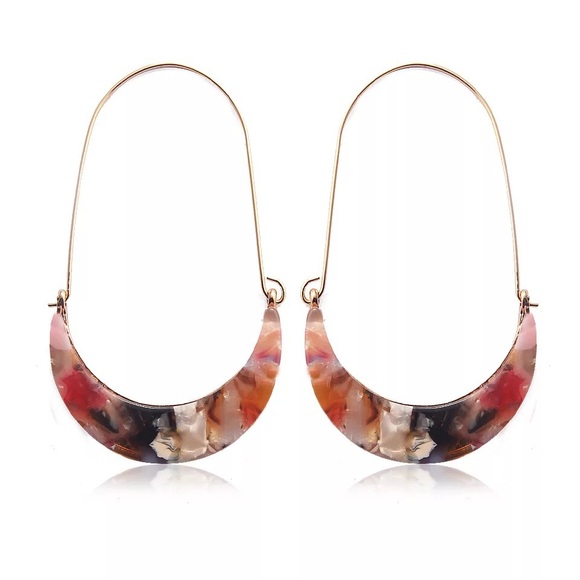 Multi-colored acetate/wire crescent hoop earrings. - Picture 4 of 4